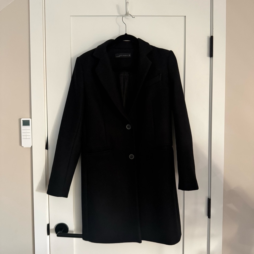 Zara Black Pea Coat with Notch Lapel